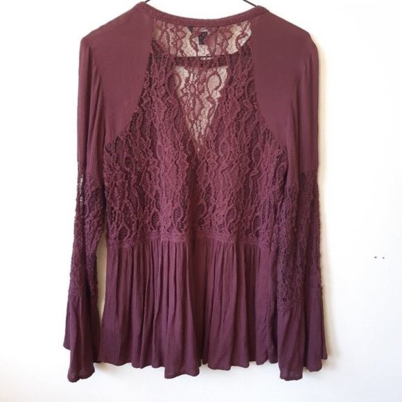American Eagle burgandy sheer chiffon blouse size Medium - Picture 3 of 3